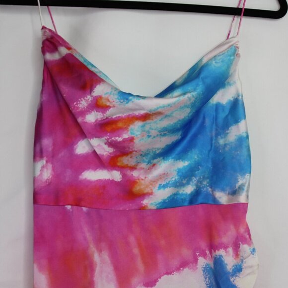 Retrofete Silk Marlene Cotton Candy Maxi Slip Dress Tie Dye Print High Slit M - Picture 4 of 16